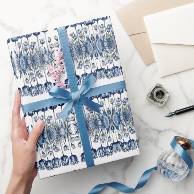 Papel De Regalo Tulipanes en azul delft (Regalar)