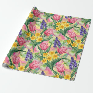 Papel De Regalo Tulipanes, Narcisos, Jacintos en Estilo de Tinta d