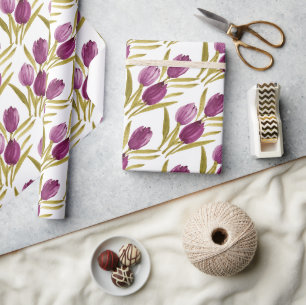 Papel De Regalo Tulipanes Purpura Elegantes Acuarela