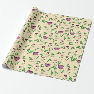 Papel De Regalo Tulipanes púrpura sobre fondo amarillo