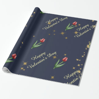 Papel De Regalo Tulipanes Rojos & Estrellas Doradas Hermosos