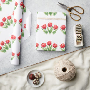 Papel De Regalo Tulipanes rojos personalizados de acuarela