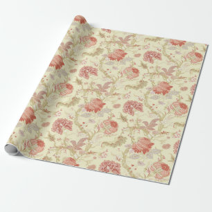 Papel De Regalo Tulipanes rojos vintage e hidrangea floral