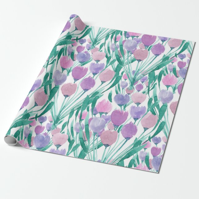 Papel De Regalo Tulipina floral de tulipano rosa primavera (Desenrollado)