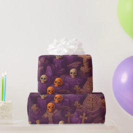 Papel De Regalo Tumbas Moradas Calaveras de Plata y Bronce Hallowe