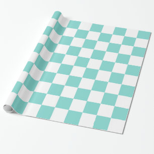 Papel De Regalo Turquesa Acuático Blanco Patrón de Tablero de Ajed