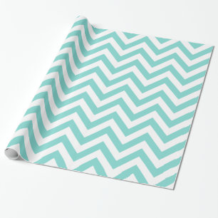 Papel De Regalo Turquesa Acuático Blanco XL Chevron Patrón ZigZag