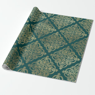 Papel De Regalo Turquesa antiguo y dorado