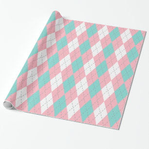 Papel De Regalo Turquesa Aqua Rosa Gris Oscuro Blanco XL Argyle