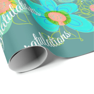 Papel De Regalo Turquesa Con Diseño Floral