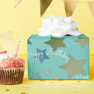 Papel De Regalo Turquesa Con Patrón Estelar Colorido