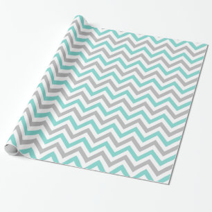 Papel De Regalo Turquesa, Gris, Patrón de Chevron Grande ZigZag Bl