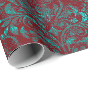 Papel De Regalo Turquesa machacada damasco real del rojo de