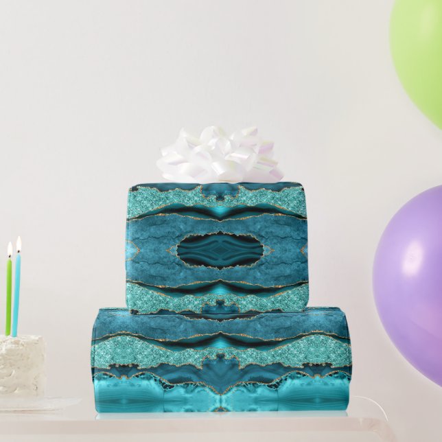 Papel de regalo turquesa mármol azul teñido oro (Regalos de fiesta)