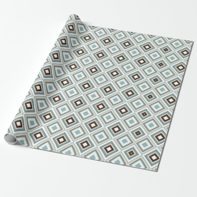 Papel De Regalo Turquesa marrón de diamantes retro (Desenrollado)