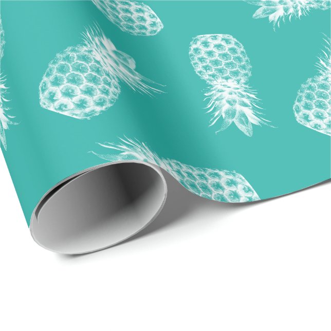 Papel De Regalo Turquesa moderna del modelo tropical de la piña (Esquina del rollo)