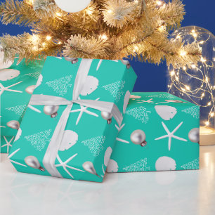 Papel de Regalo Turquesa Navidad Tropical