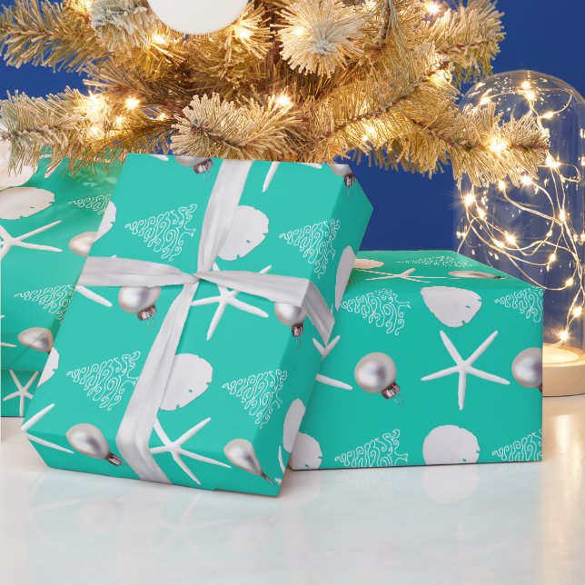 Papel de Regalo Turquesa Navidad Tropical (Vacaciones)