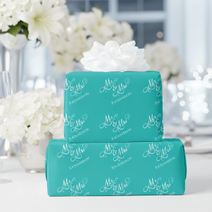 Papel De Regalo Turquesa personalizada Sr y Sra