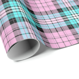 Papel De Regalo Turquesa rosa bonito Tartán Escocia Plata