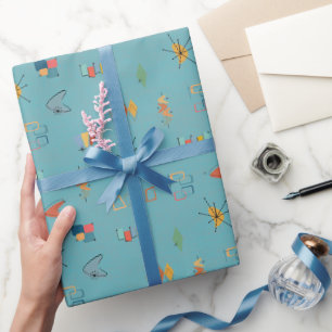 Papel De Regalo Turquesa Texturizada Moderno de Mitad de Siglo