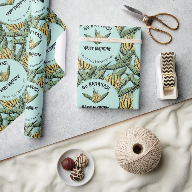 Papel De Regalo Turquesa Tropical Ir Bananas Cumpleaños Banana (Artesanía)
