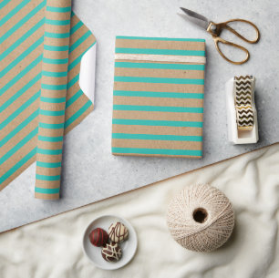 Papel De Regalo Turquesa Verde Azul Líneas Kraft Marrón Rústico Fa