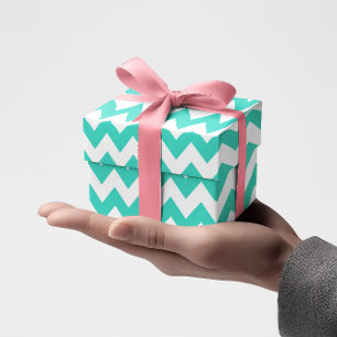 Papel De Regalo Turquesa y Blanco Pequeño Zigzag