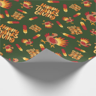 Papel De Regalo Turquía, pluma y feliz Día de Acción de Gracias Ve