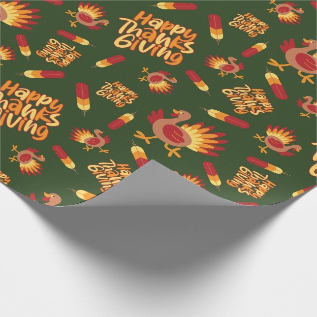 Papel De Regalo Turquía, pluma y feliz Día de Acción de Gracias Ve (Esquina)
