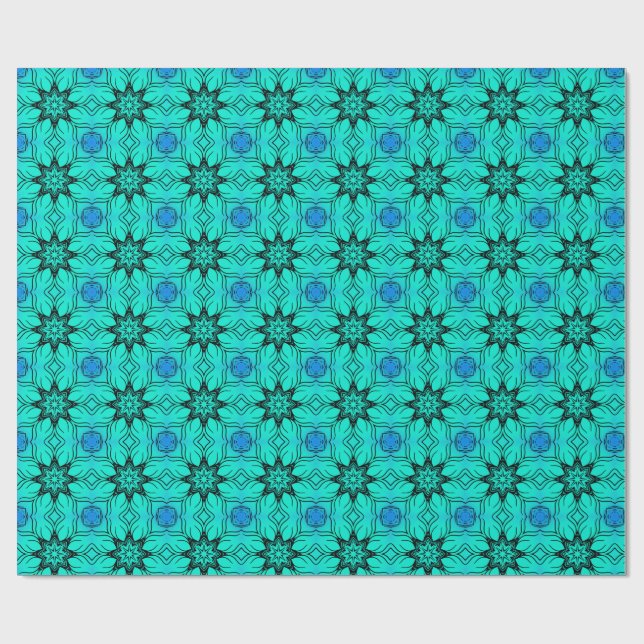 Papel De Regalo Turquoise and blue Kaleidoscope Fractal Pattern (Superficie plana)