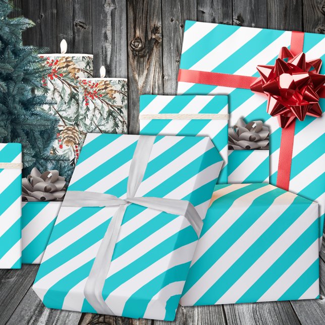 Papel De Regalo Turquoise Aqua Blue Wide Stripe Holiday (Turquoise Aqua Blue Wide Stripe Holiday Wrapping in 6 and 15 foot long 30 Inch Width Rolls
)