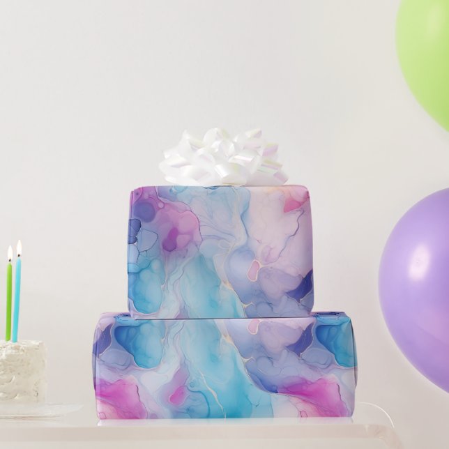 Papel De Regalo Turquoise Aqua Purple Pink Marble Cumpleaños (Regalos de fiesta)