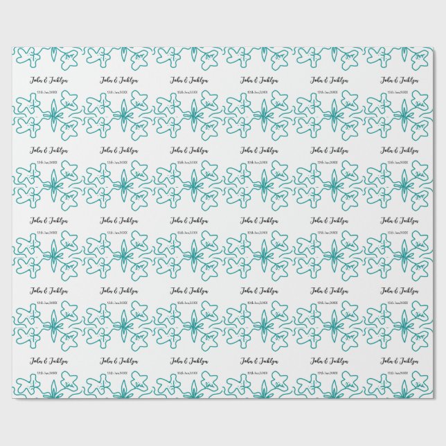 Papel De Regalo Turquoise blue wedding couple name date flstylish  (Superficie plana)