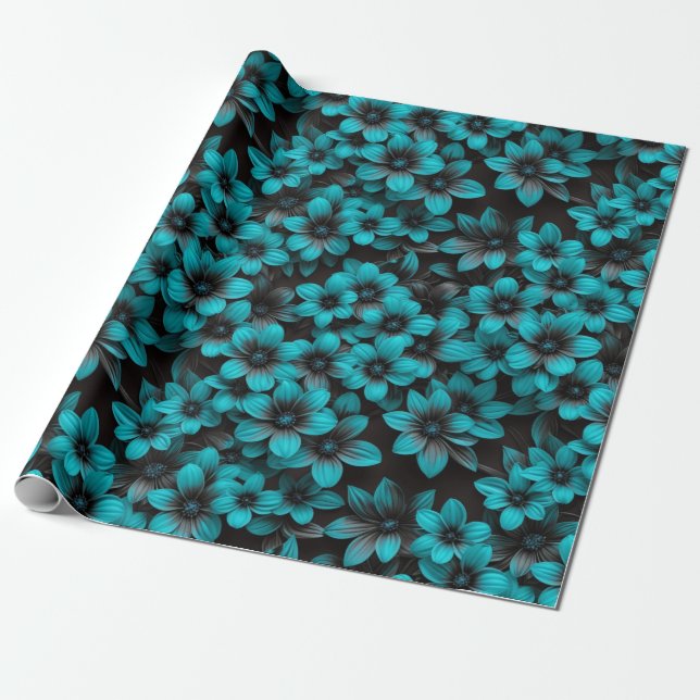 Papel De Regalo Turquoise Flowers Wrapping Paper (Desenrollado)