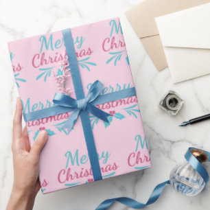 Papel De Regalo Turquoise Merry Christmas Pastel Rosa Seamless