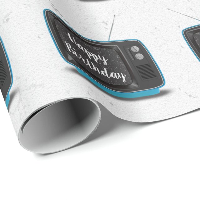 Papel De Regalo Turquoise Retro TV Cumpleaños (Esquina del rollo)