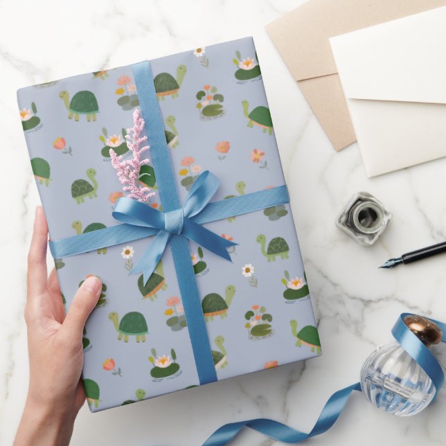 Papel De Regalo Turtles & Lily Pads on Light Blue (Regalar)