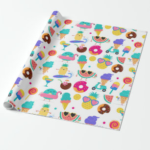 Papel De Regalo Tutti Fruitti Golosinas Helado De Frutas De Verano