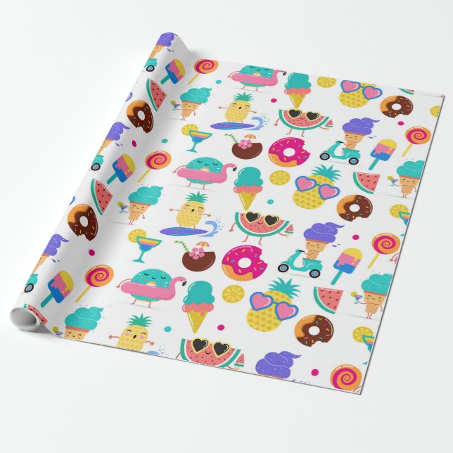 Papel De Regalo Tutti Fruitti Verano Fruta Helado Tratamiento Fies (Desenrollado)