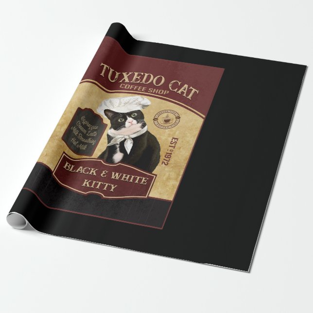 Papel De Regalo Tuxedo Cat Coffee (Desenrollado)