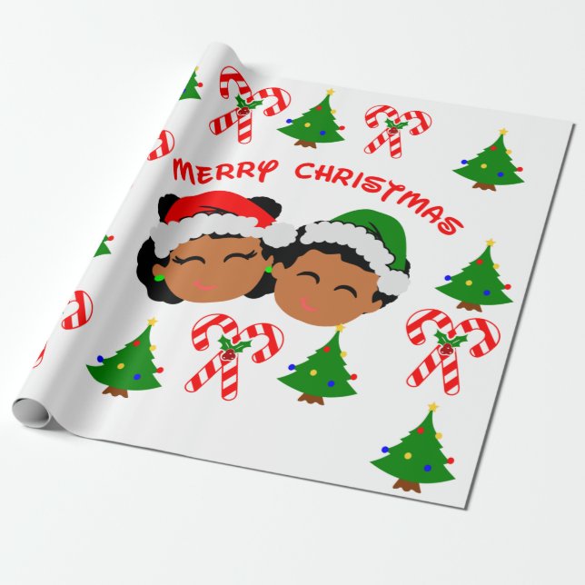 Papel De Regalo Twinzies Navidades afroamericanos niños gemelos (Desenrollado)