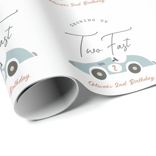 Papel De Regalo Two Fast Blue Race Car Boy 2nd Birthday (Esquina del rollo)