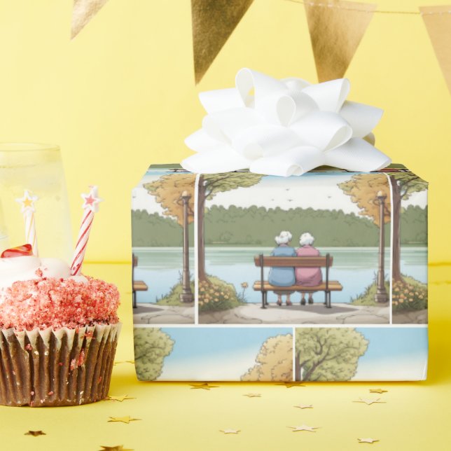 Papel De Regalo Two Old Ladies Sitting on a Bench (Fiesta de cumpleaños )