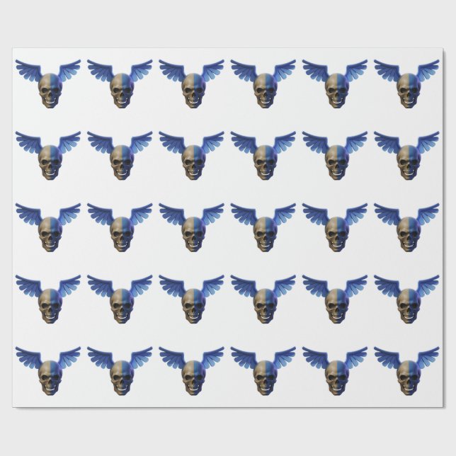 Papel De Regalo Two-Toned Skull with Blue Stylized Wings (Superficie plana)