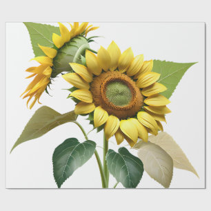 Papel De Regalo Two Vibrant Sunflowers with Lush Green Leaves