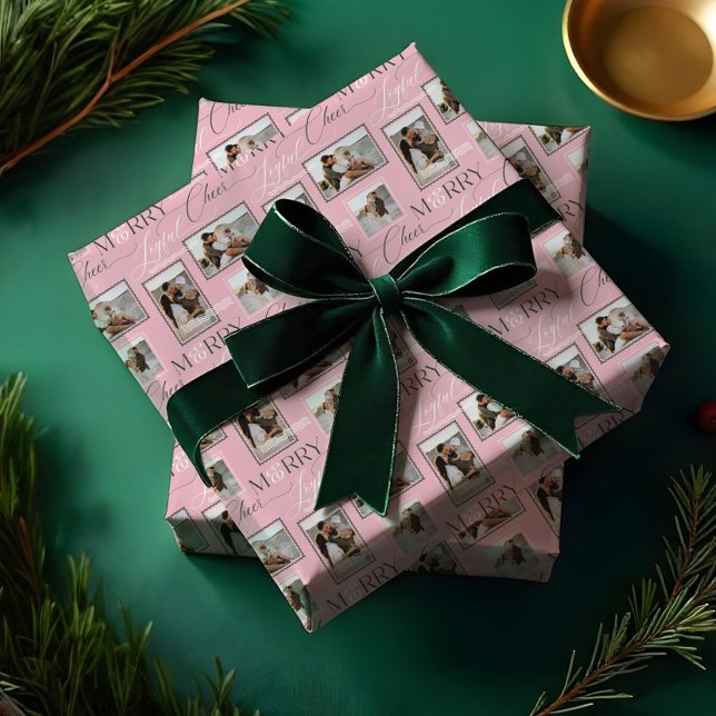 Papel De Regalo Un Collage de fotos moderno y onírico con alegría (Merry Joyful Cheer Wavy Retro Modern Photo Collage Wrapping Paper)