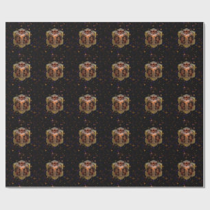 Papel De Regalo Un Cubo Fractal Metálico Con Estallidos de Estrell