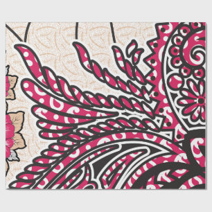 Papel De Regalo Un diseño paisajístico decorativo con un rojo inte