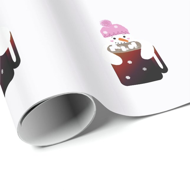 Papel De Regalo Un dulce hombre de nieve abrazando una taza (Esquina del rollo)